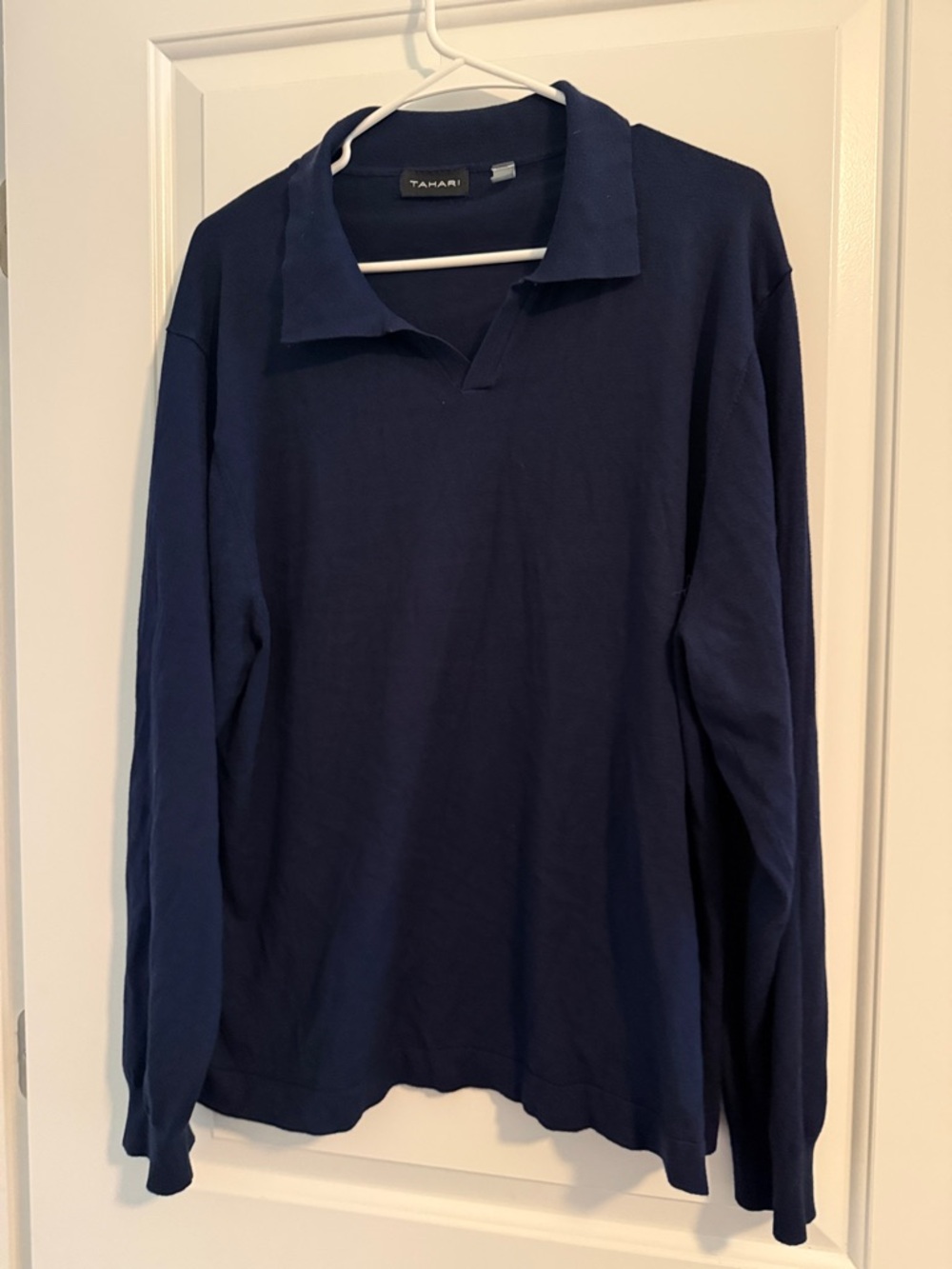 Tahari Dark Navy Long-Sleeve Polo